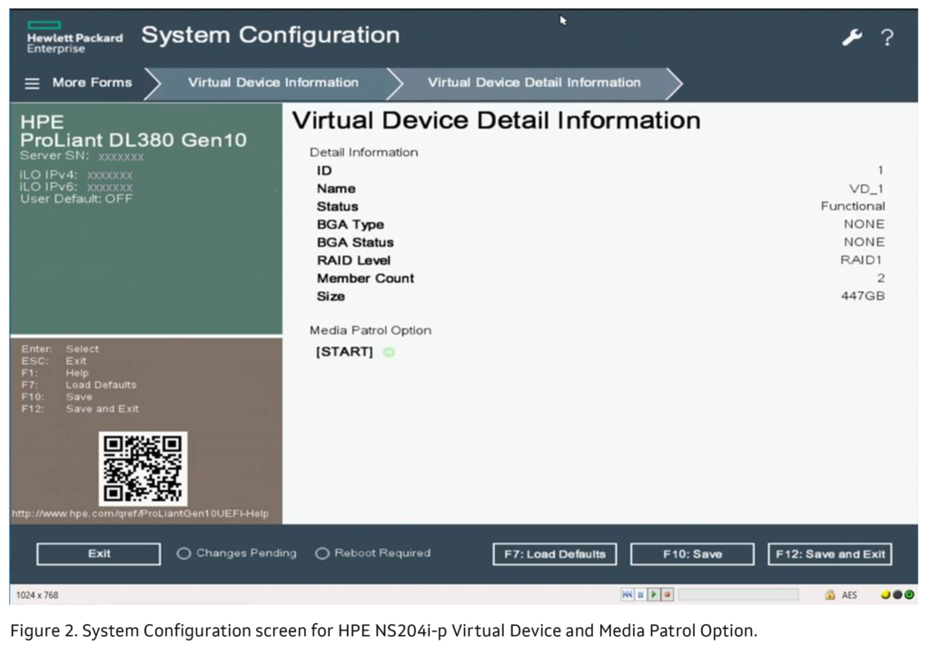 System Configuration HPE-NS204i-p Virtual Device Media Patrol Option